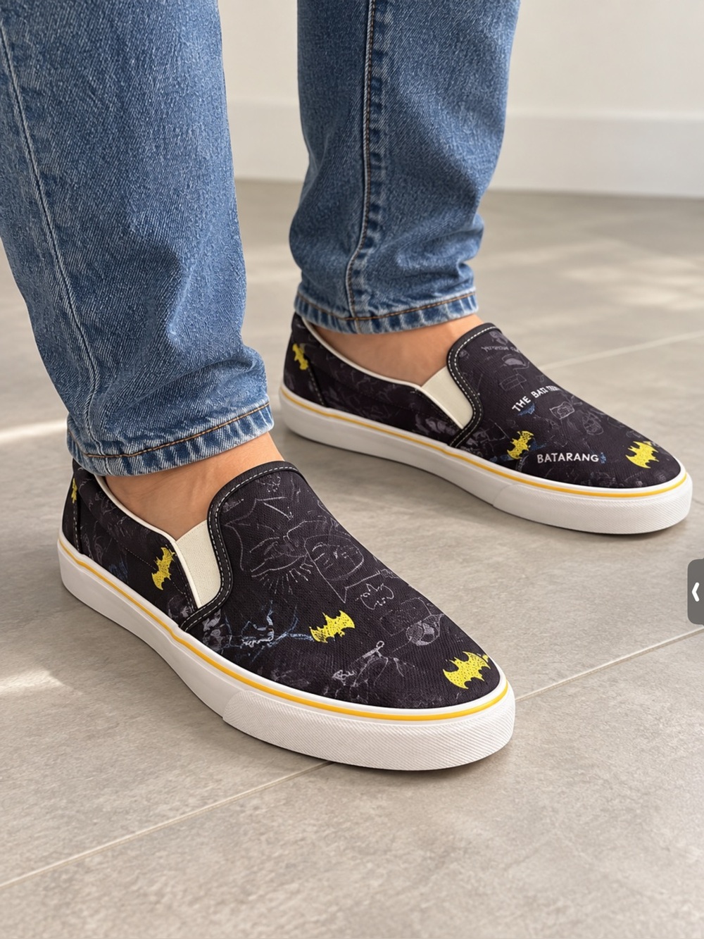 Bioworld Batman Slip-On Sneakers - Black and Yellow